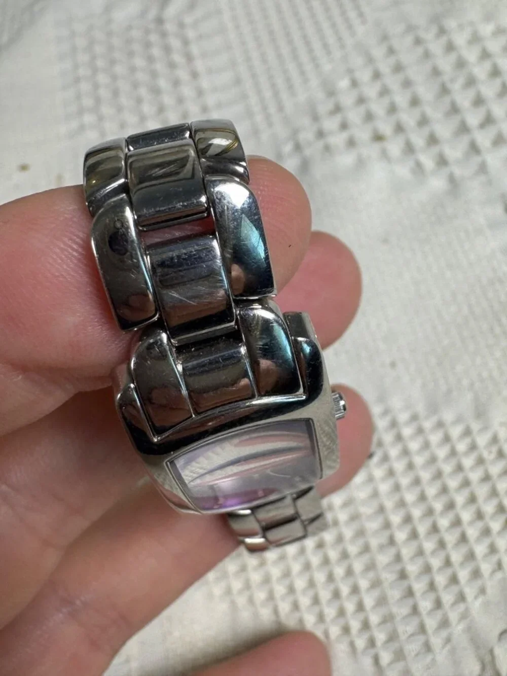 Fossil F2 Womens Stainless Steel Watch w Purple Dial Rectangular Face ES9597